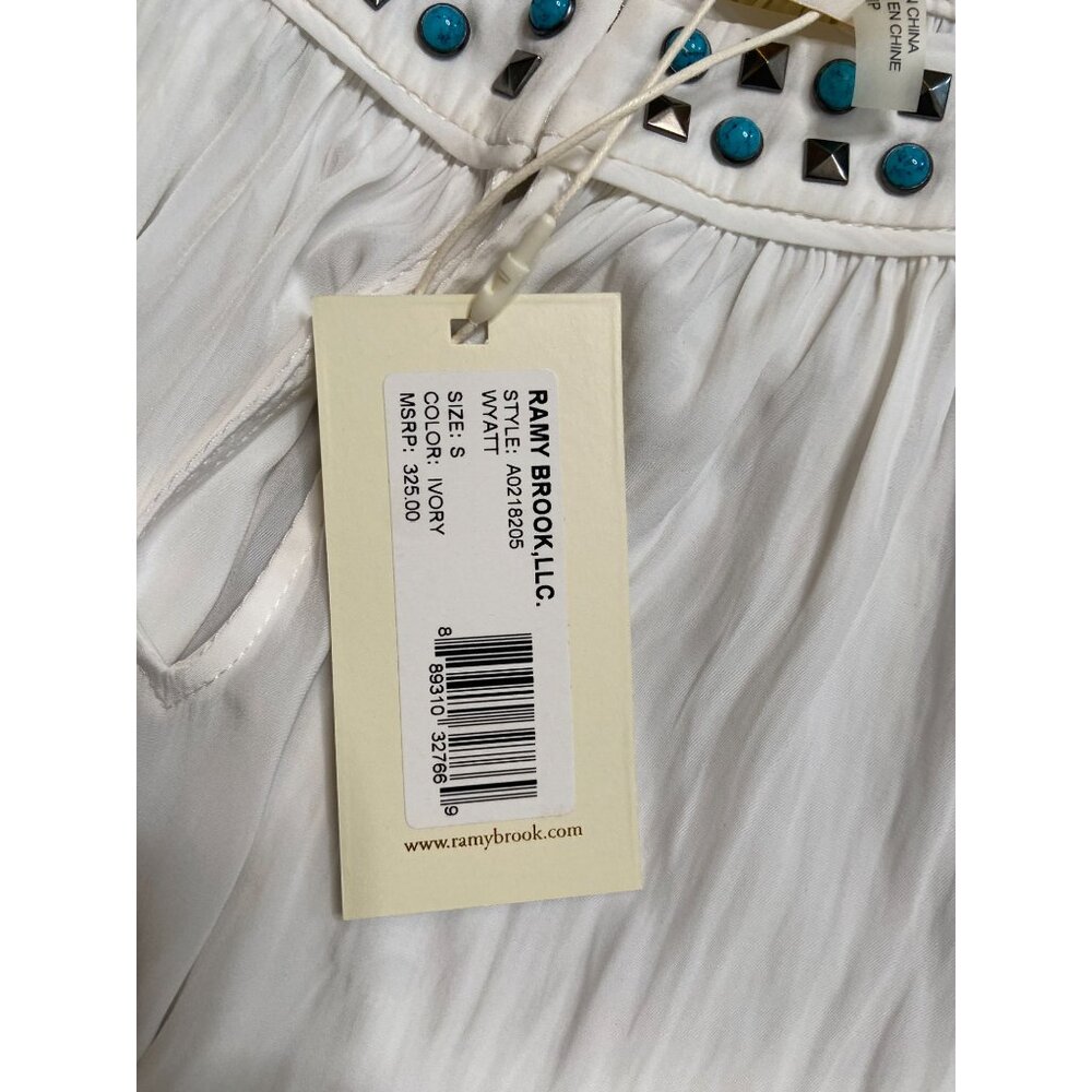 Ramy Brook Wyatt Studded and Turquoise Blouse White Size Small - Picture 11 of 12